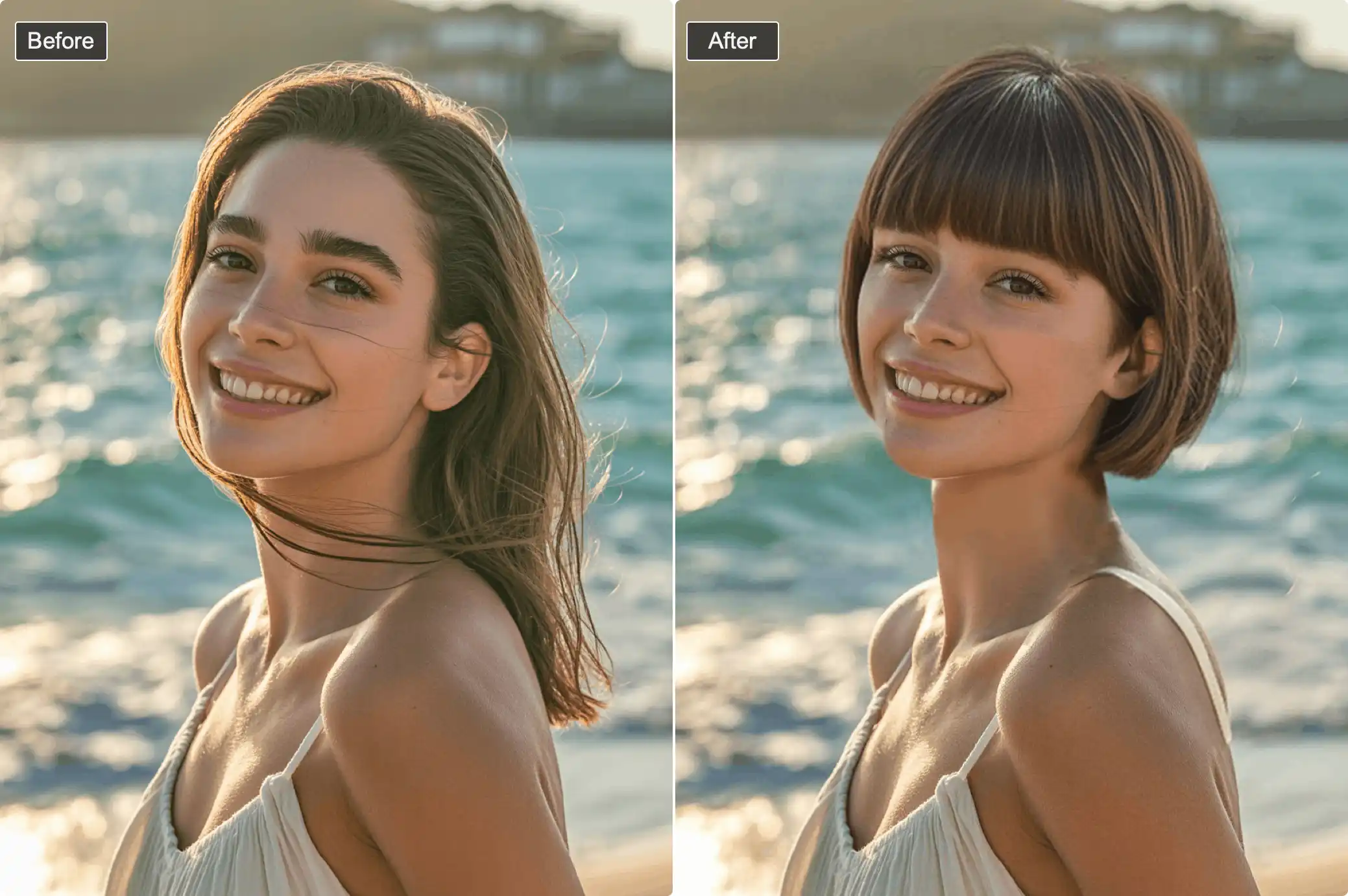 Bob cut transformation before and after - woman