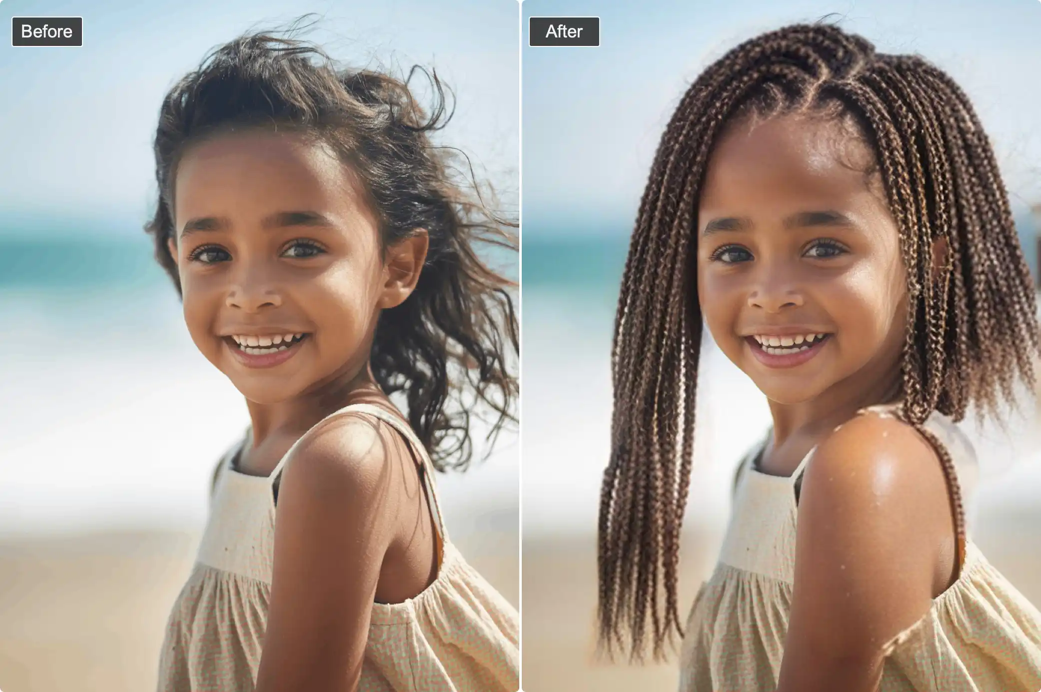 box braid transformation - child before and after with braids