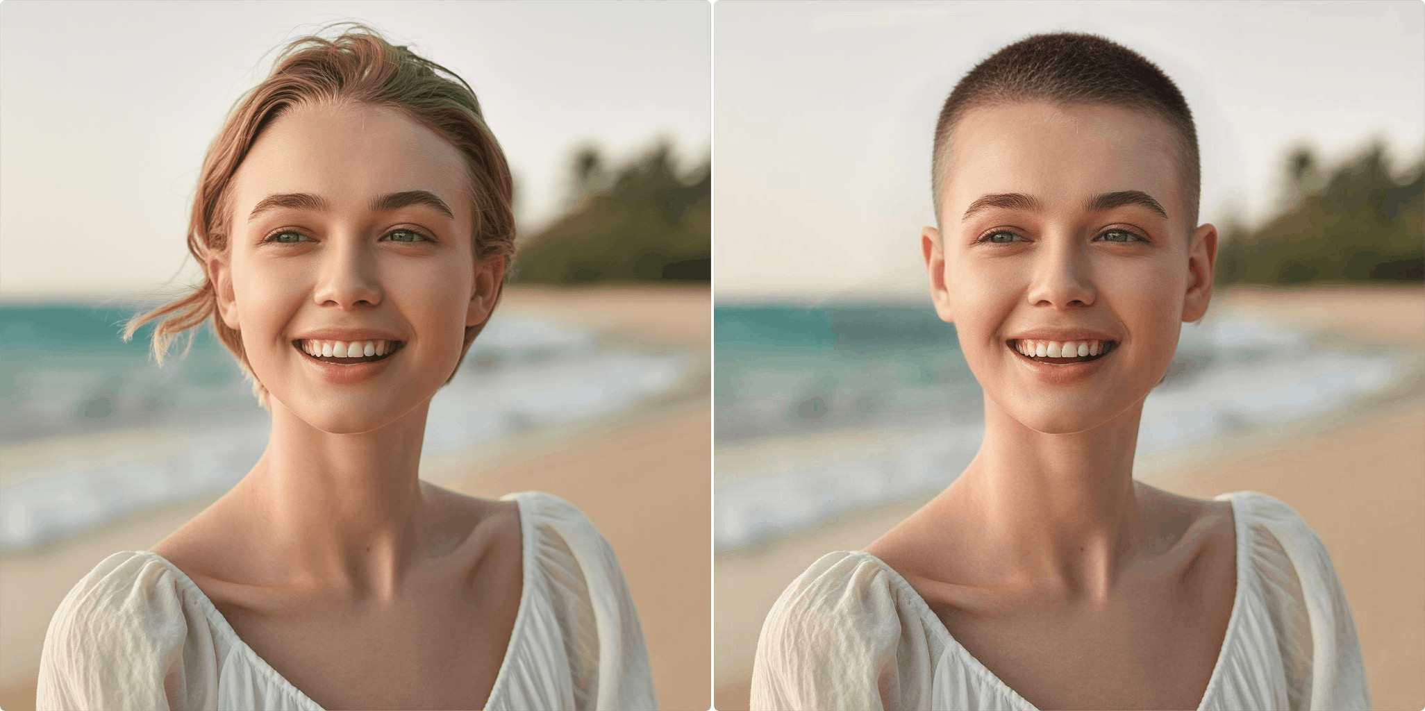 Buzz cut transformation - woman before and after