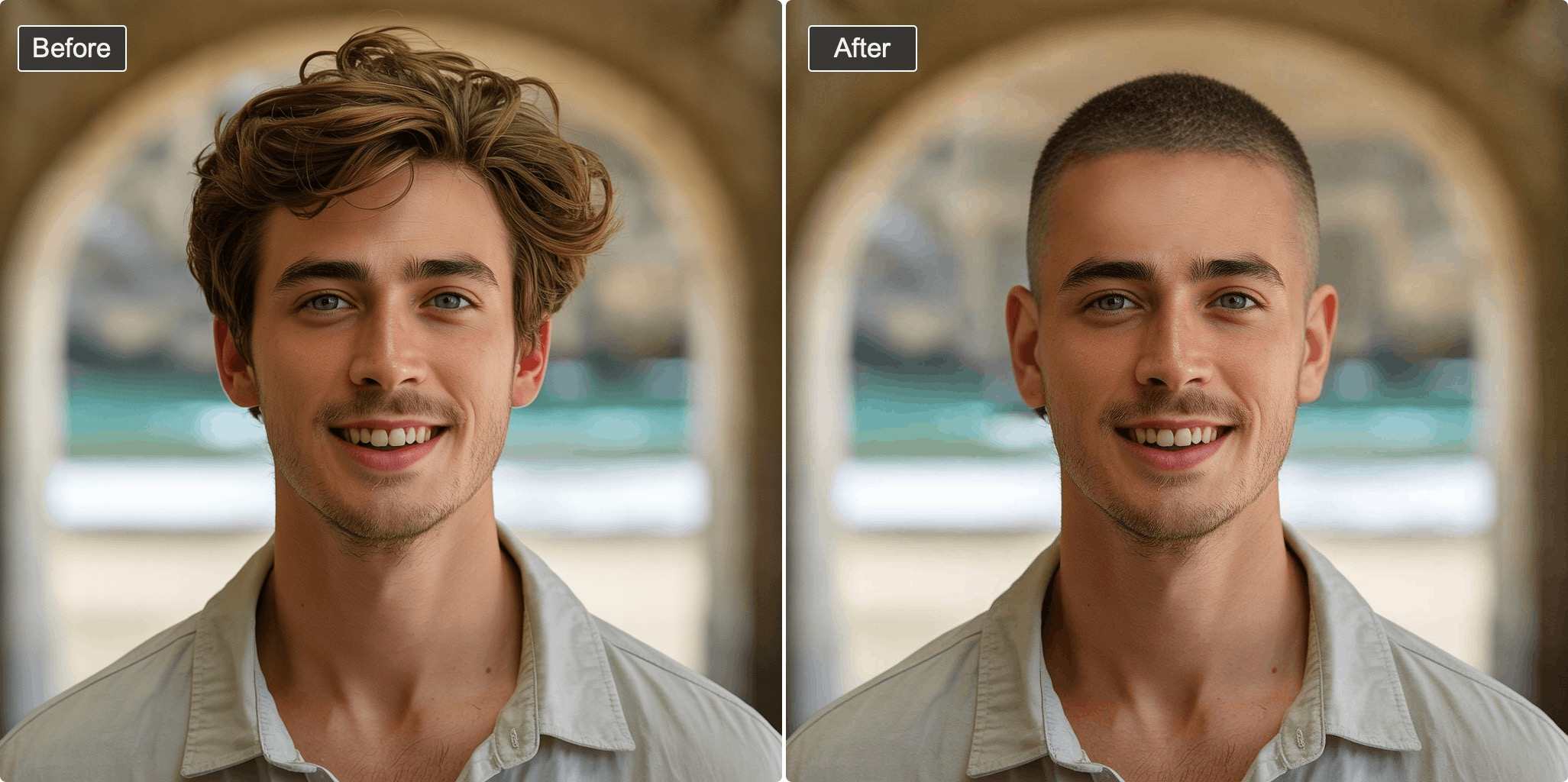 Buzz cut transformation before and after - man