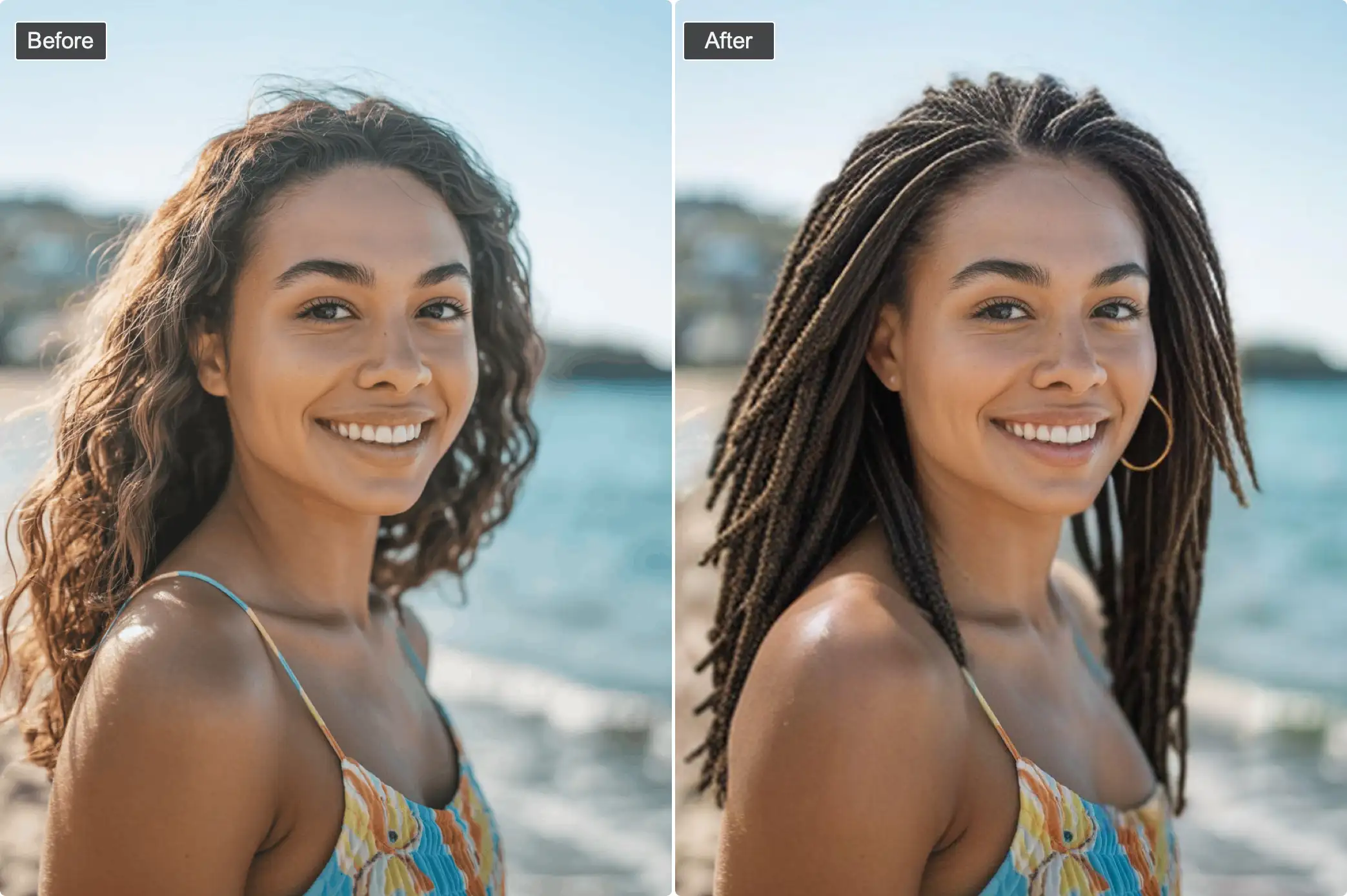 dreadlock braid transformation - woman before and after with braids