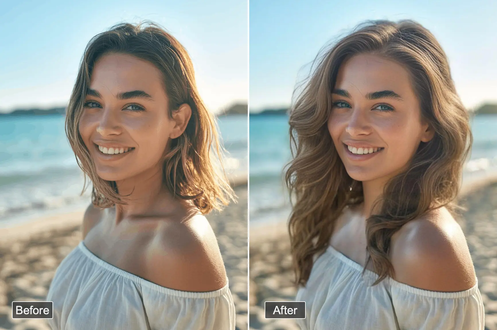 hair change consultation - long hair preview before and after