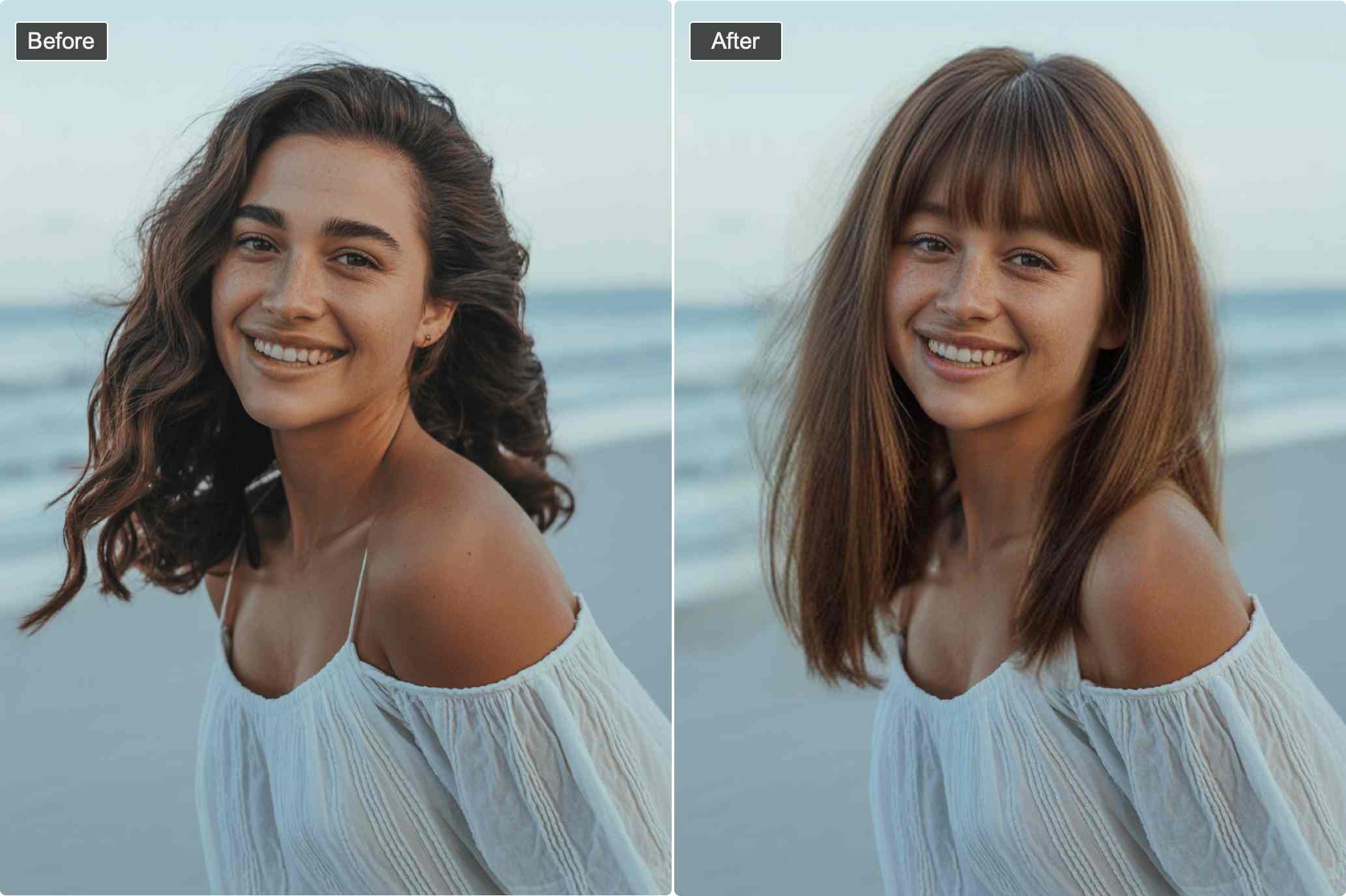 Long hime bangs transformation - before and after