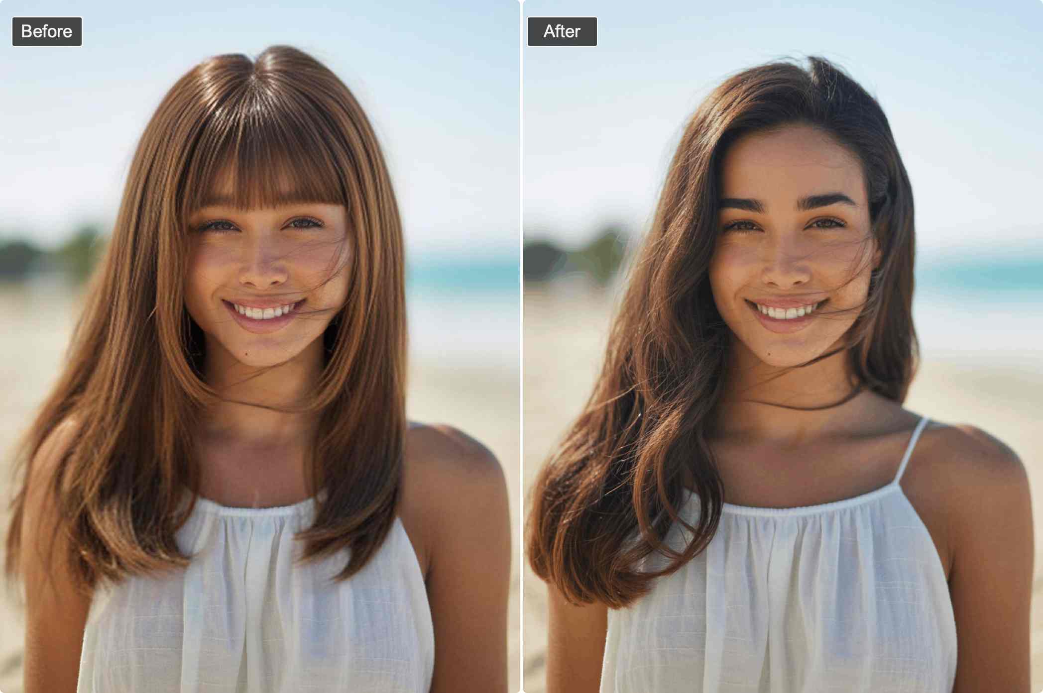 Long hime bangs style variation - elegant transformation