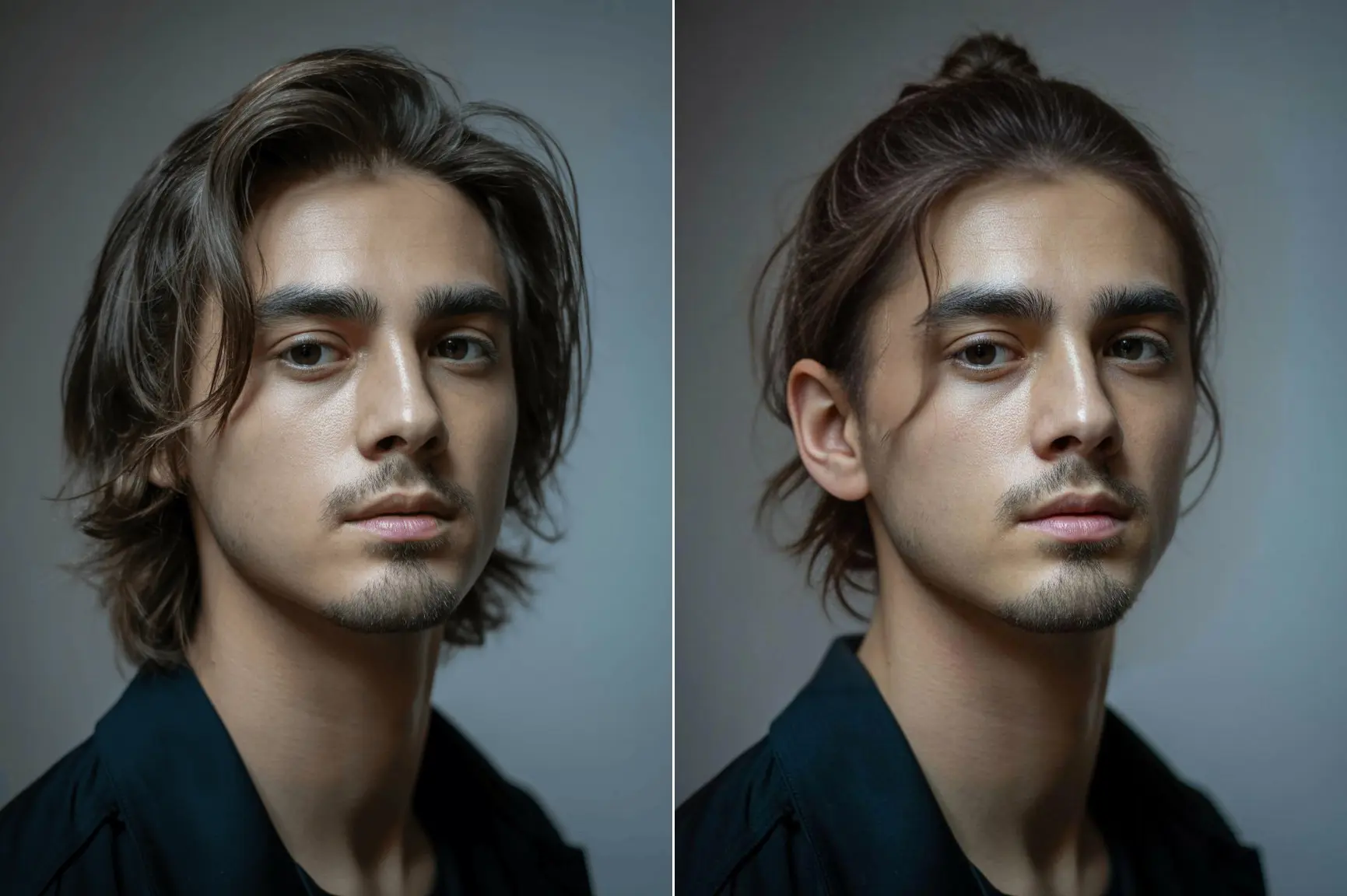 man bun hero - stylish man showcasing man bun hairstyle variations