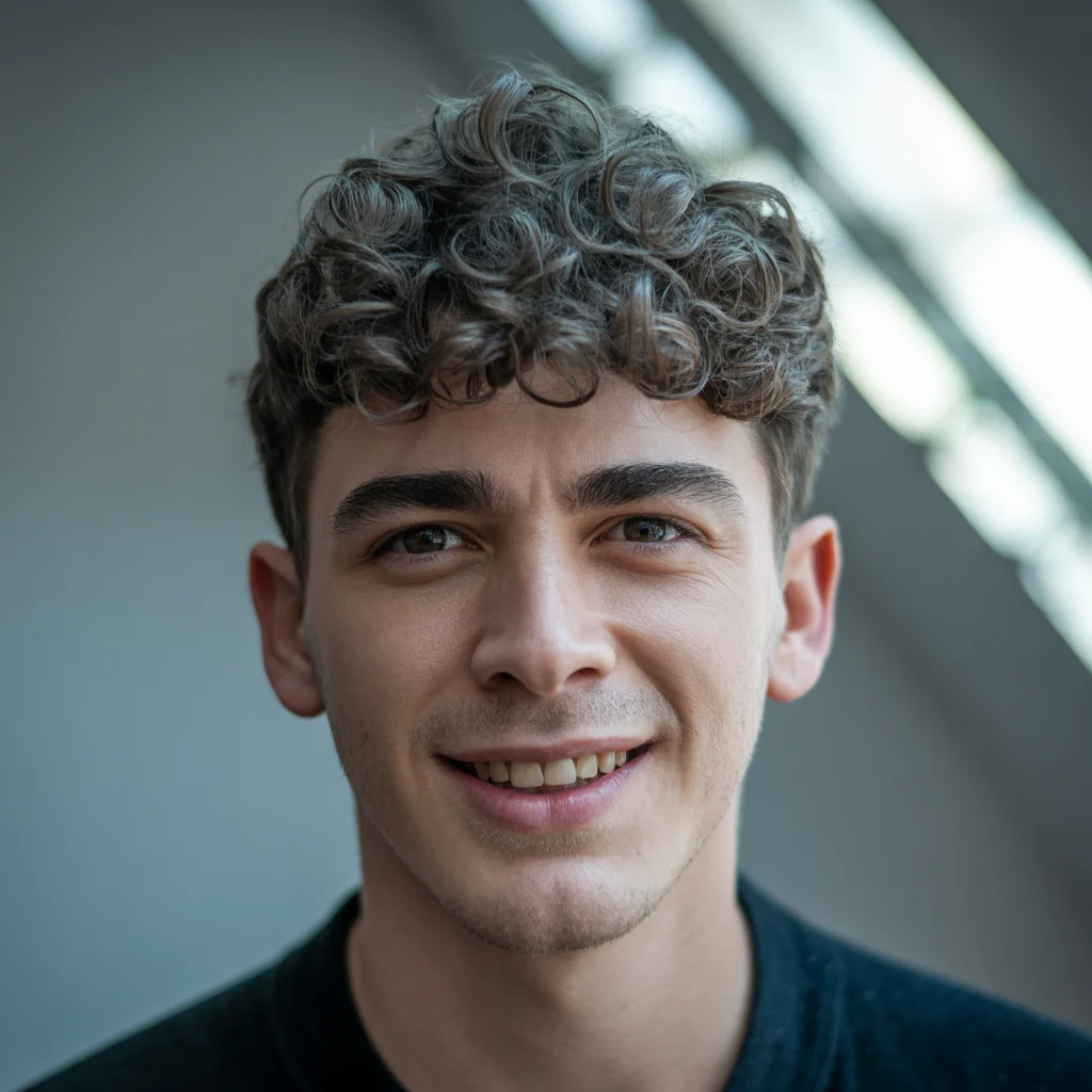 Textured fringe culy - man with modern curly textured fringe styling transformation